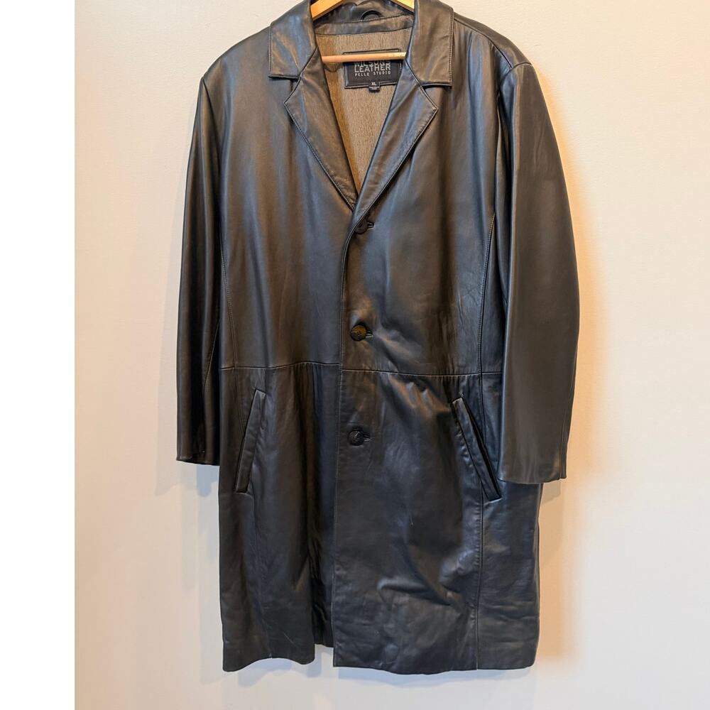 Vintage Wilsons Leather Pelle Studio Men's Black Trench Car Coat Jacket XL